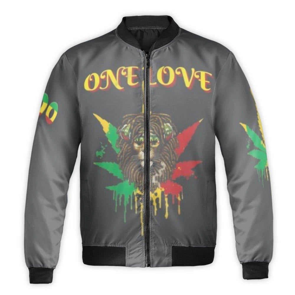 Rasta Lion Bomber Jacket | One Love Graphic Streetwear | Durable Nylon Unisex Outerwear | Premium Jamaican Reggae Inspired Gi