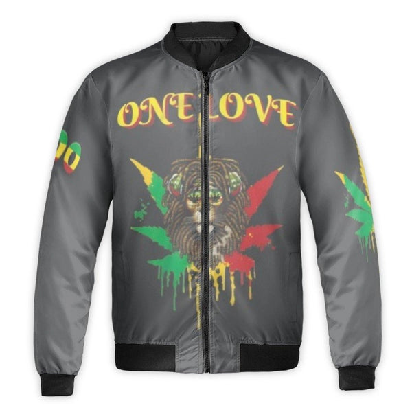 Rasta Lion Bomber Jacket | One Love Graphic Streetwear | Durable Nylon Unisex Outerwear | Premium Jamaican Reggae Inspired Gi
