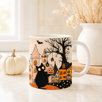 Lantern Village Night - A Black Cat, a Pumpkin and a Quiet Halloween Mug