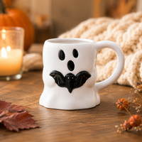 Ghost Bat Halloween Mug - Sculpted Silhouette in Black and White