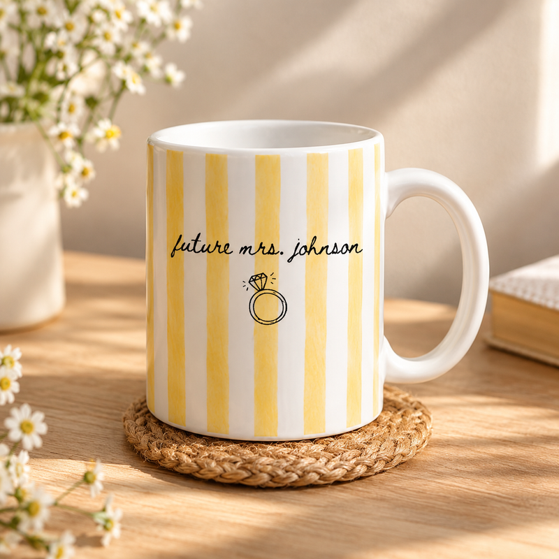 Future Mrs. Johnson - Sunny Stripe Engagement Mug