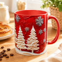 Crimson Winterscape - Sculpted-Look Pine and Snowflake Mug
