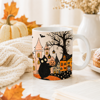 Lantern Village Night - A Black Cat, a Pumpkin and a Quiet Halloween Mug