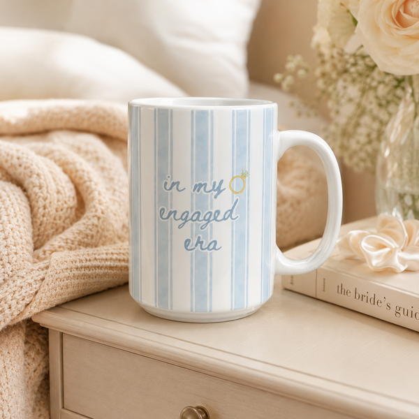 In My Engaged Era - Blue Stripe Script Mug - lifestyle