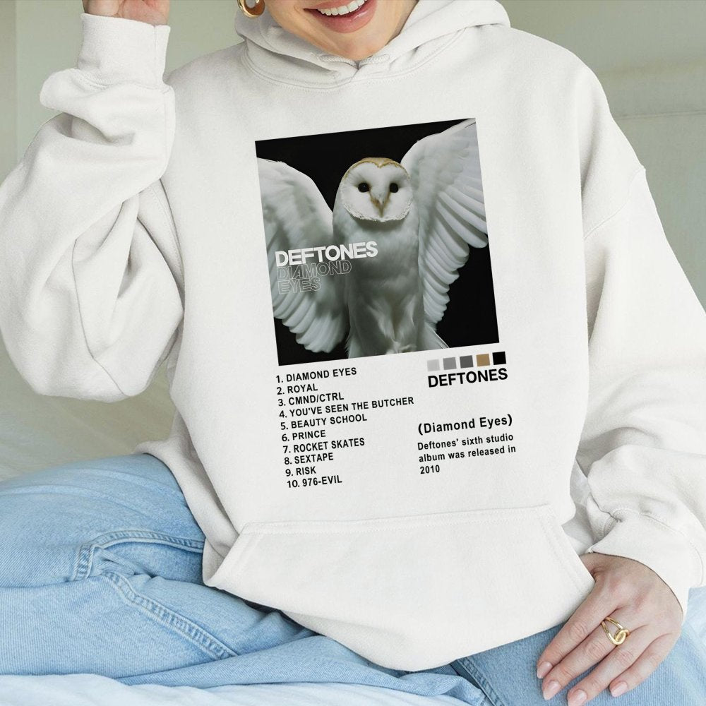 Deftones Diamond Eyes Album Hoodie | Tracklist Graphic Sweatshirt | Cotton-Polyester Premium Blend | Rock Music Fan Gift Unis