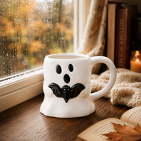 Ghost Bat Halloween Mug - Sculpted Silhouette in Black and White