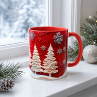 Crimson Winterscape - Sculpted-Look Pine and Snowflake Mug