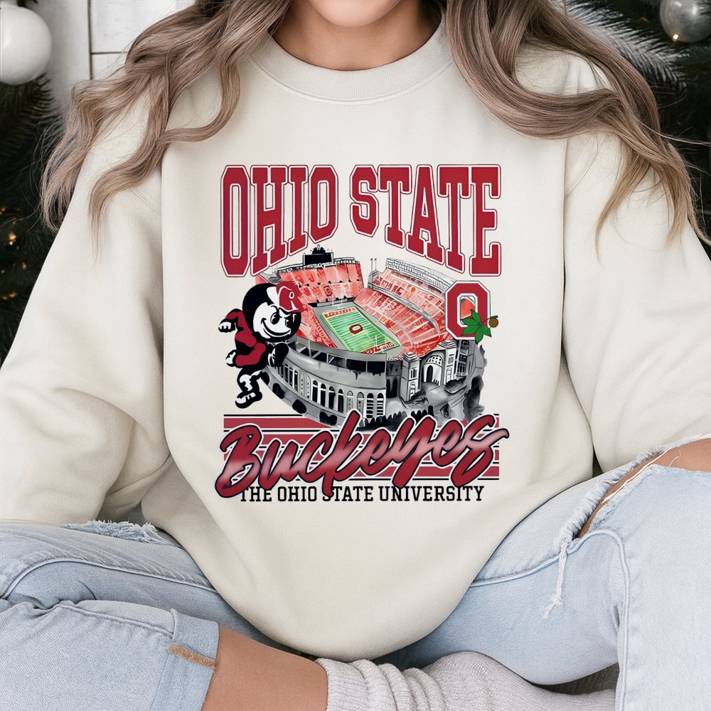 Ohio State Football Sweatshirt | Vintage Stadium Graphic Print | Premium Cotton Blend Unisex Pullover | Game Day College Spor
