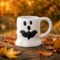 Ghost Bat Halloween Mug - Sculpted Silhouette in Black and White