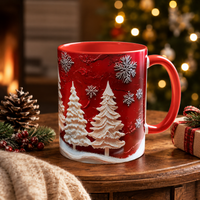 Crimson Winterscape - Sculpted-Look Pine and Snowflake Mug