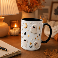 Cookie Ghost Halloween Mug - Soft Spirits in Cream and Gold