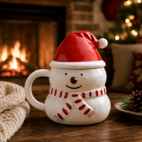 Snowman Smile - Santa Hat Lid Holiday Mug