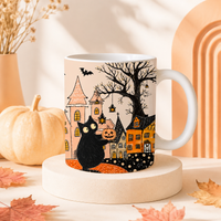 Lantern Village Night - A Black Cat, a Pumpkin and a Quiet Halloween Mug