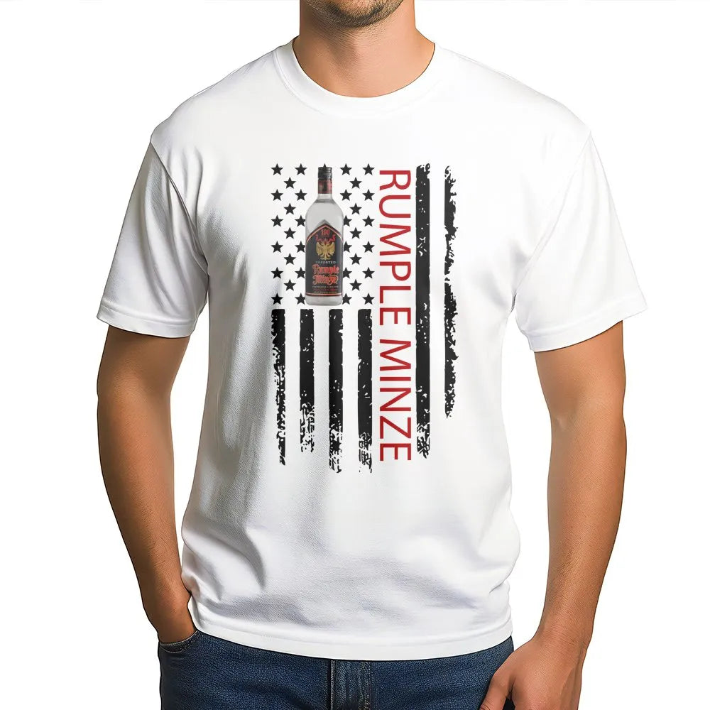 Peppermint Schnapps T-Shirt | American Flag Patriotic Liquor Design | Premium 100% Cotton | Party Gift for Drinkers and Barte