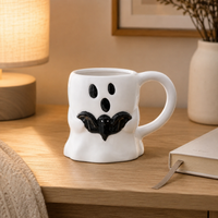 Ghost Bat Halloween Mug - Sculpted Silhouette in Black and White