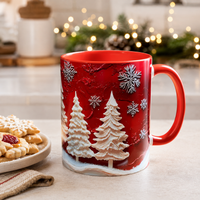 Crimson Winterscape - Sculpted-Look Pine and Snowflake Mug