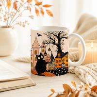 Lantern Village Night - A Black Cat, a Pumpkin and a Quiet Halloween Mug