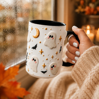 Cookie Ghost Halloween Mug - Soft Spirits in Cream and Gold
