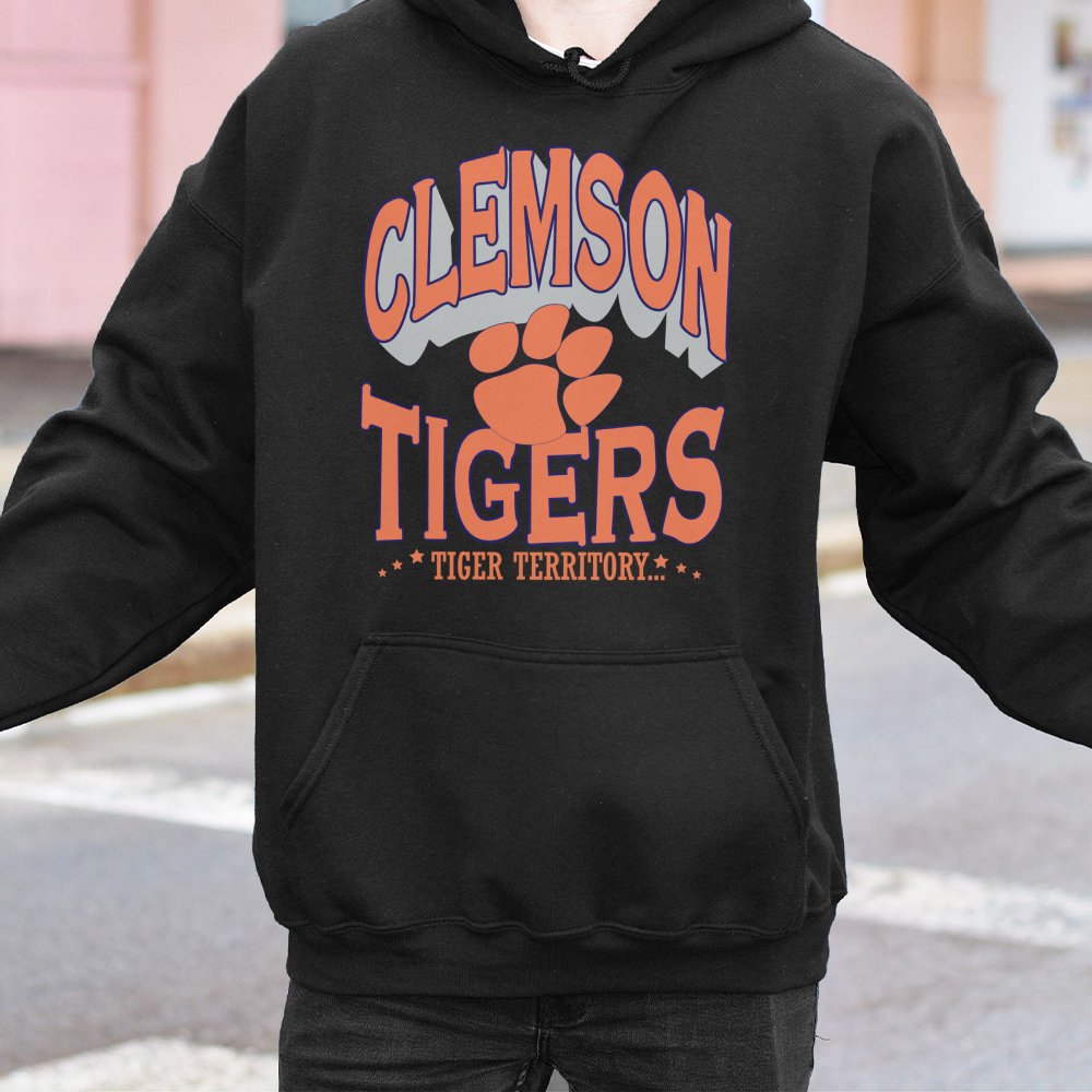 Clemson Tigers Hoodie | Retro Tiger Territory Paw Print Graphic | Premium Cotton Blend Sweatshirt | Gift for College Students