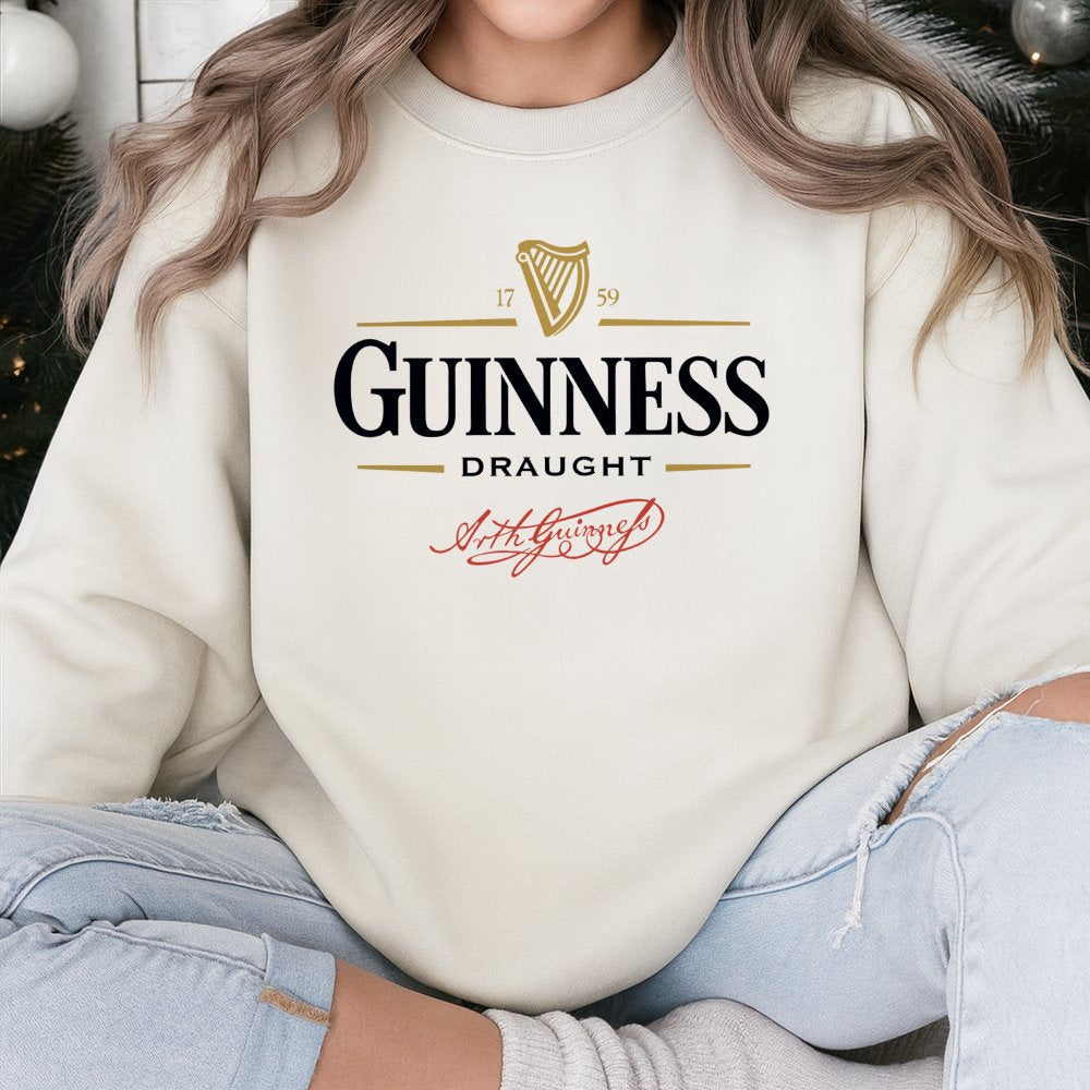 Guinness Draught Graphic Sweatshirt | Vintage Irish Beer Logo Print | Premium Cotton Blend Crewneck | Comfortable Pub Style G