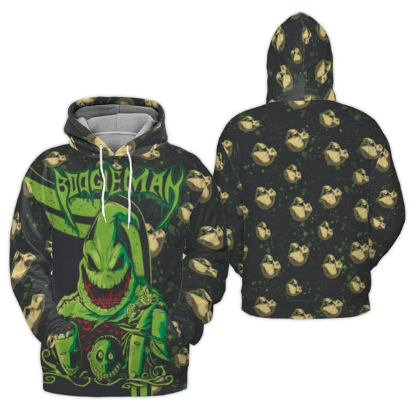 Boogieman Graphic 3D Hoodie | All Over Print Spooky Halloween Pullover | Premium Brushed Fleece Lining | Unisex Nightmare Fan