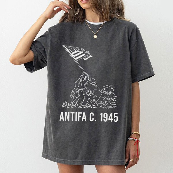Antifa T-Shirt 1945 | WWII Historical Graphic Tee | 100% Cotton Premium Quality | Anti-Fascist Protest Liberty Gift For Activ