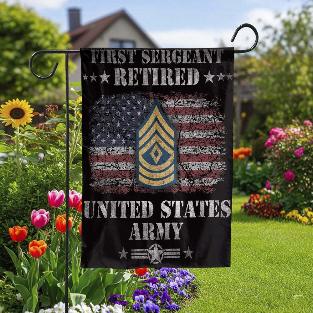 First Sergeant Retired Garden Flag | U.S. Army Veteran Patriotic Yard Decor | Weather-Resistant Premium Polyester | Military 