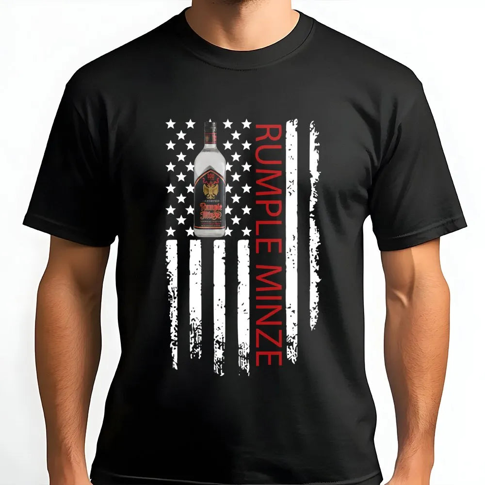 Peppermint Schnapps T-Shirt | American Flag Patriotic Liquor Design | Premium 100% Cotton | Party Gift for Drinkers and Barte