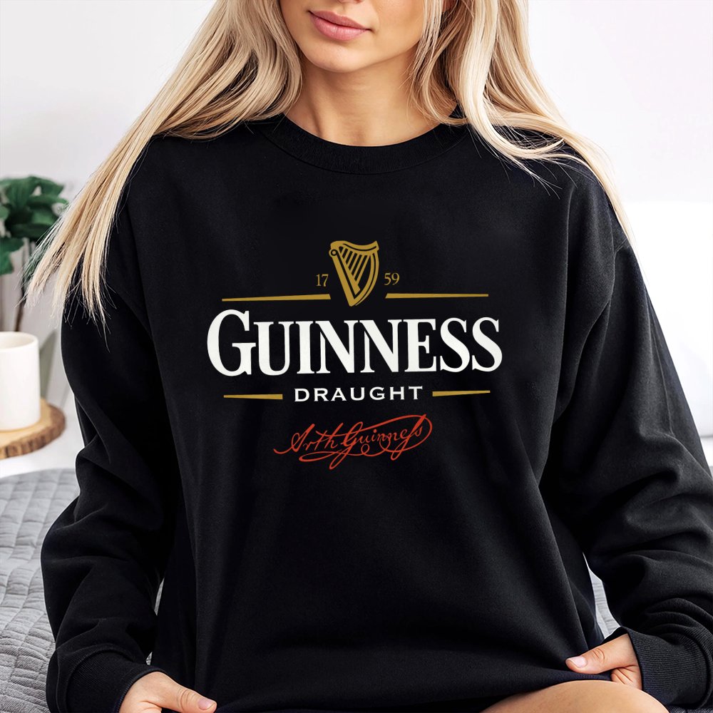 Guinness Draught Graphic Sweatshirt | Vintage Irish Beer Logo Print | Premium Cotton Blend Crewneck | Comfortable Pub Style G