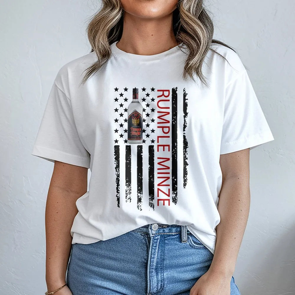 Peppermint Schnapps T-Shirt | American Flag Patriotic Liquor Design | Premium 100% Cotton | Party Gift for Drinkers and Barte