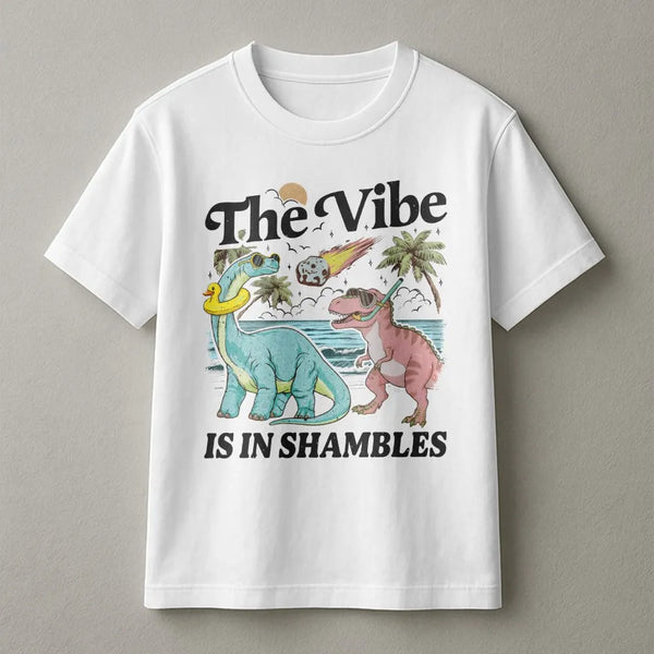 The Vibe Is In Shambles T-Shirt | Funny Retro Dinosaur Meteor Design | Soft Comfort Colors Cotton | Sarcastic Mental Health G