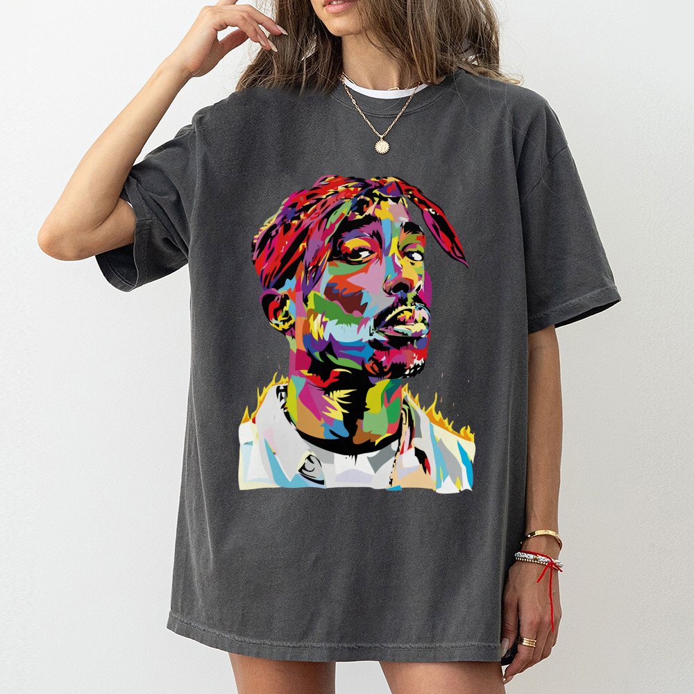 90s Hip Hop Legend Graphic T-Shirt | Vibrant Pop-Art Portrait | Premium Cotton Tee | Unisex Oversized Streetwear Gift for Rap