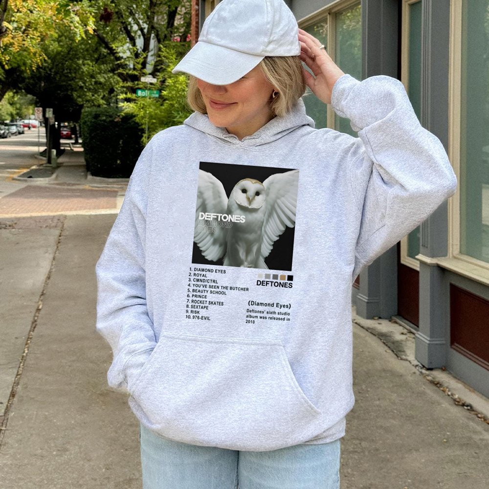 Deftones Diamond Eyes Album Hoodie | Tracklist Graphic Sweatshirt | Cotton-Polyester Premium Blend | Rock Music Fan Gift Unis