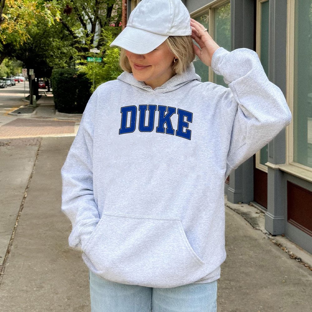 Duke Collegiate Hoodie | Vintage Varsity Lettering Design | Premium Cotton-Blend Fleece | Unisex College Style Gift for Stude
