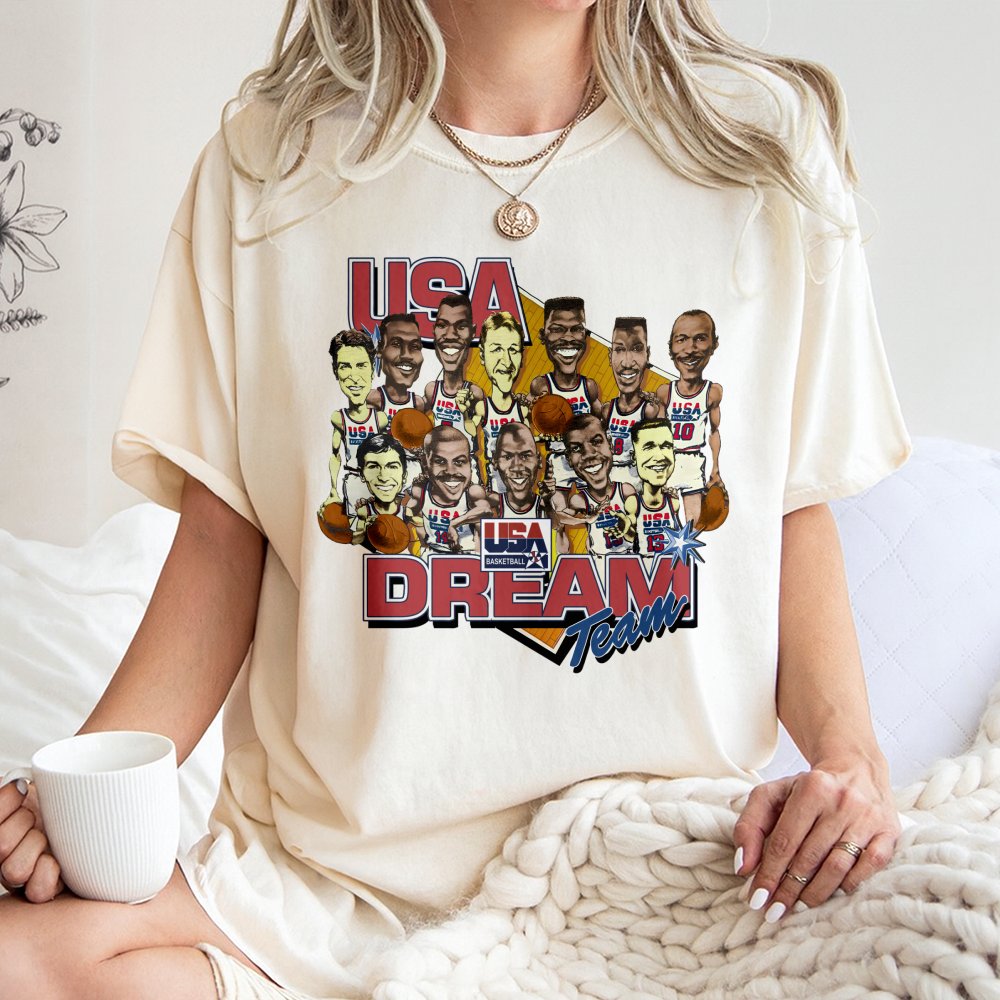 1992 Dream Team Basketball T-Shirt | Retro USA Caricature Graphic | Premium Cotton Unisex Tee | Gift for Sports Fans and Bask