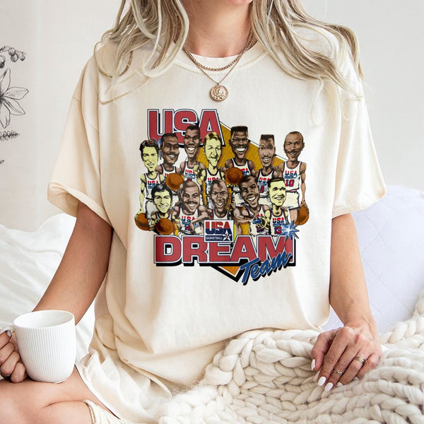 1992 Dream Team Basketball T-Shirt | Retro USA Caricature Graphic | Premium Cotton Unisex Tee | Gift for Sports Fans and Bask