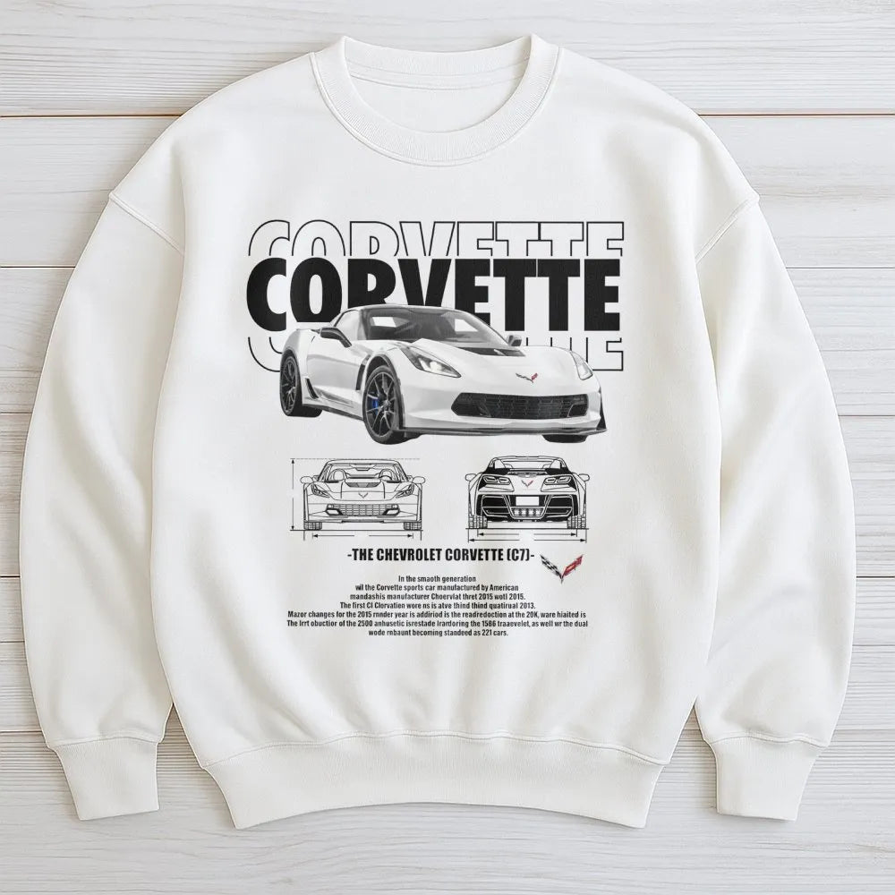 Corvette C7 Sweatshirt | Vintage Blueprint Sports Car Graphic | Premium Cotton Blend Unisex Pullover | Car Enthusiast Gift