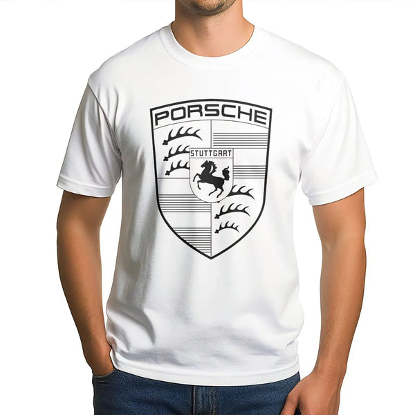 German Sports Car Logo T-Shirt | Stuttgart Crest Graphic Tee | Premium 100% Cotton | Gift for Car Enthusiasts and Collectors