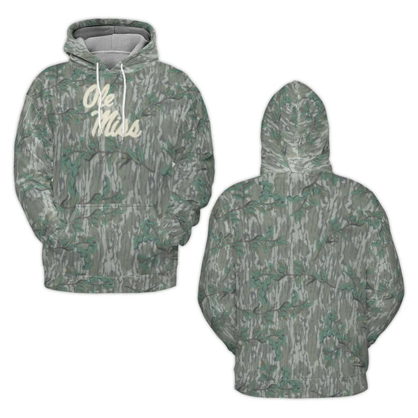 Ole Miss 3D Hoodie | Bottomland Camo Print | Brushed Fleece Lined Polyester | Unisex University Fan Gift