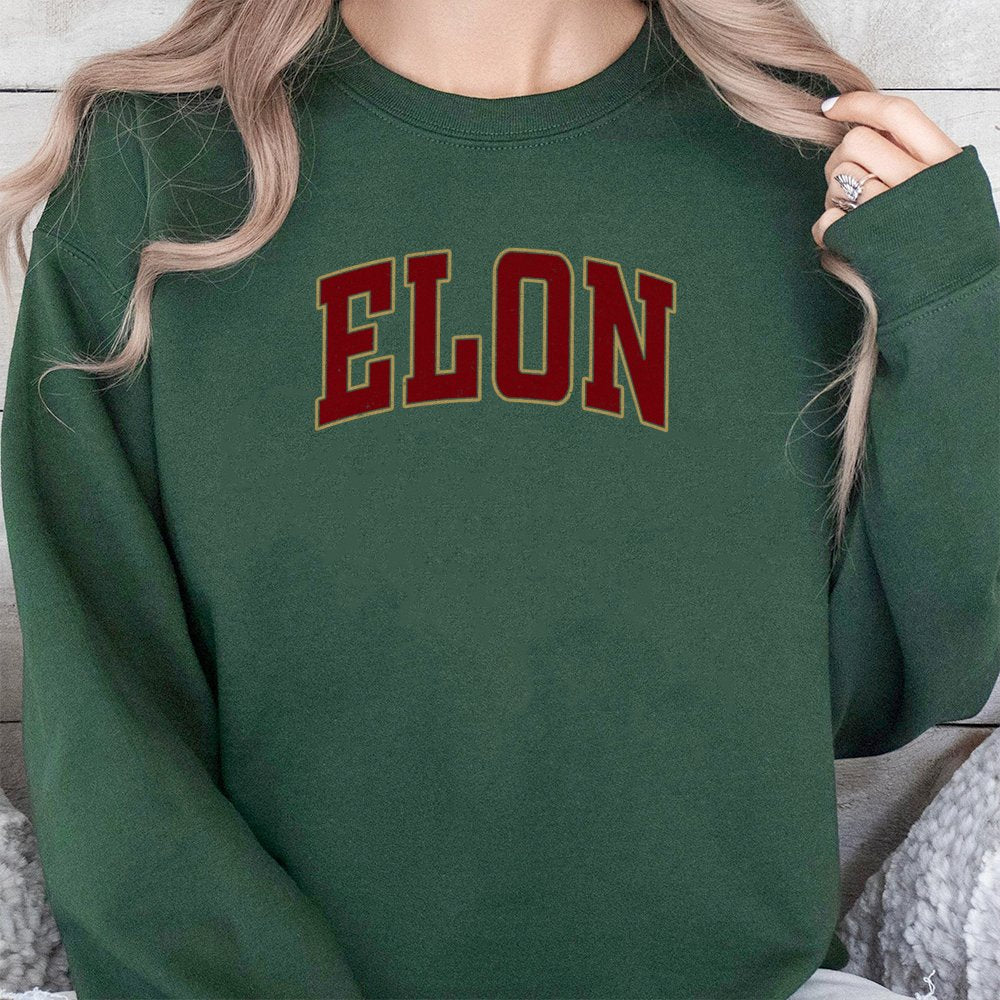 Elon University Sweatshirt | Collegiate Varsity Arch Font | Premium Cotton-Blend Fleece | Unisex College Crewneck Gift for St