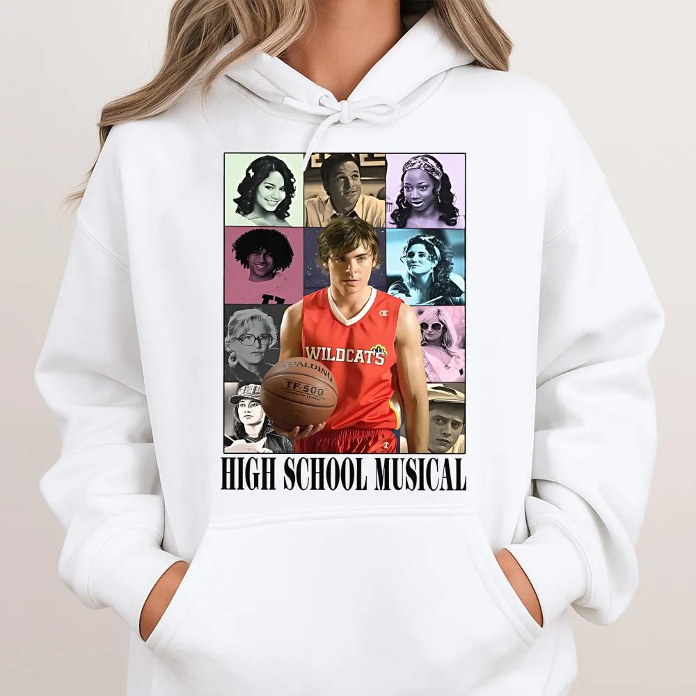 High School Musical Hoodie | Troy Bolton Collage Graphic Print | Premium Cotton Blend Pullover | Nostalgic 2000s Movie Fan Gi
