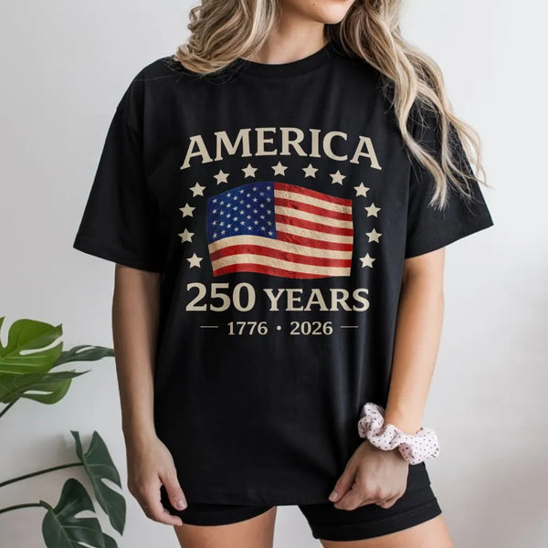 America 250 Years T-Shirt | Vintage USA Flag 1776-2026 Graphic | Soft Cotton Patriotic Tee | USA Anniversary Commemorative Gi