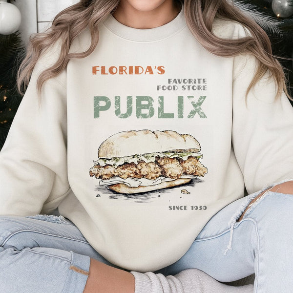 Pub Sub Sweatshirt | Vintage Style Chicken Tender Sub Graphic | Premium Cotton Blend Crewneck | Florida Grocery Store Apparel