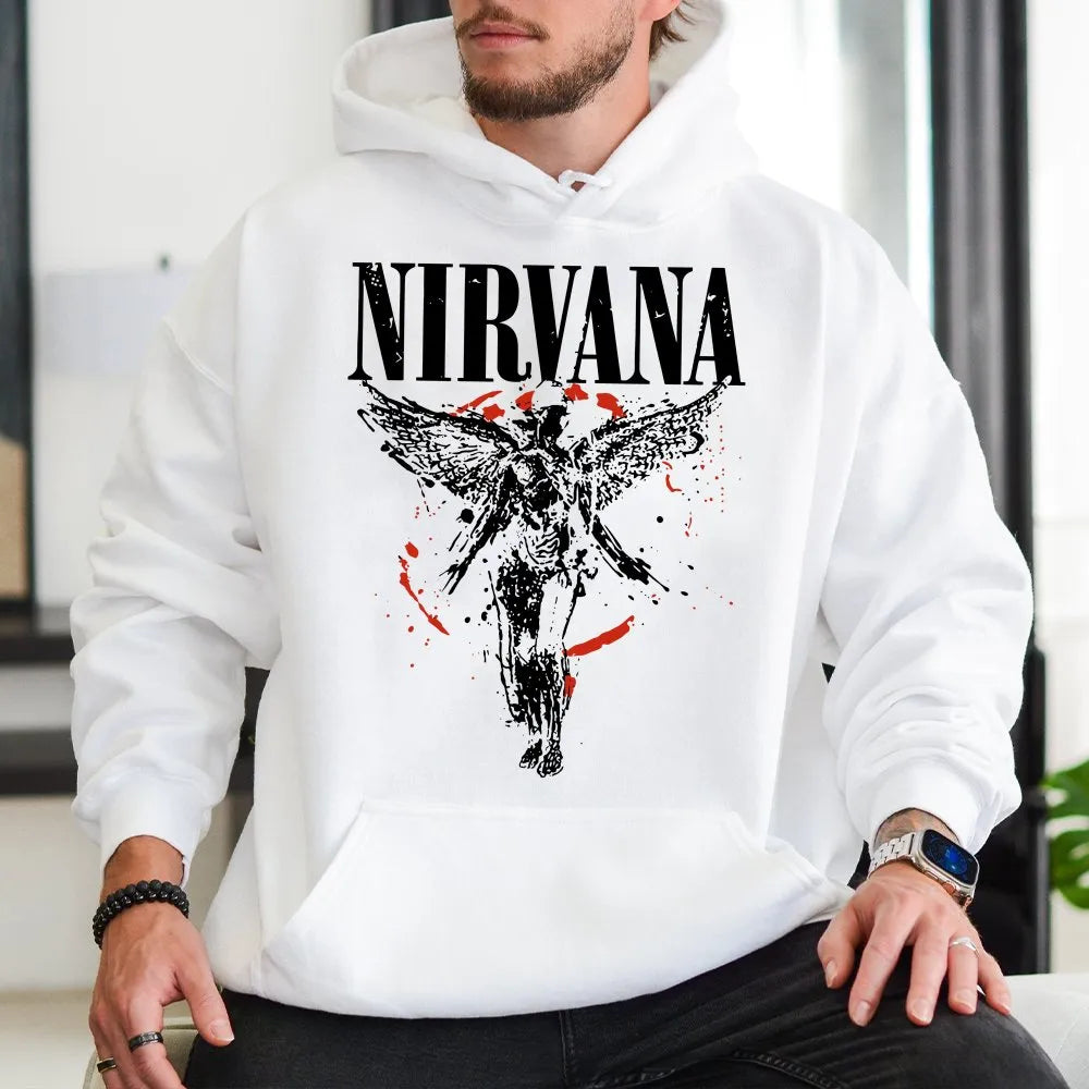 Nirvana Graphic Hoodie | In Utero Angel Design | Soft Cotton-Blend Pullover | Grunge Rock Band Merch Gift for Music Fans
