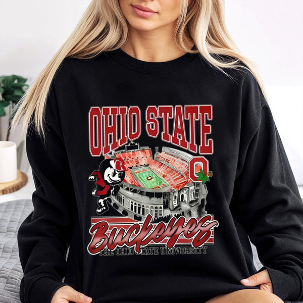 Ohio State Football Sweatshirt | Vintage Stadium Graphic Print | Premium Cotton Blend Unisex Pullover | Game Day College Spor