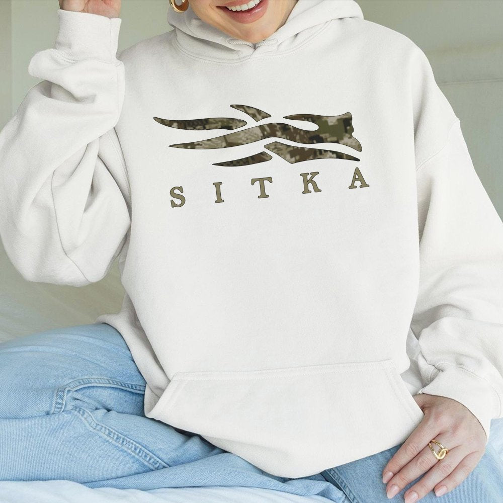 Sitka Hunting Graphic Hoodie | Camo Logo Pullover Sweatshirt | Premium Cotton-Polyester Blend | Outdoor Enthusiast Gift