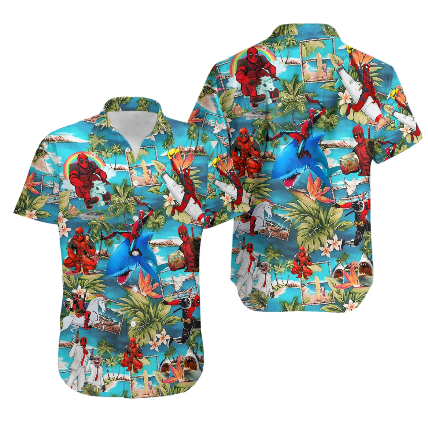 Superhero Beach Hawaiian Shirt | Tropical Deadpool Print | Breathable Summer Button Down | Fun Gift For Marvel Fan