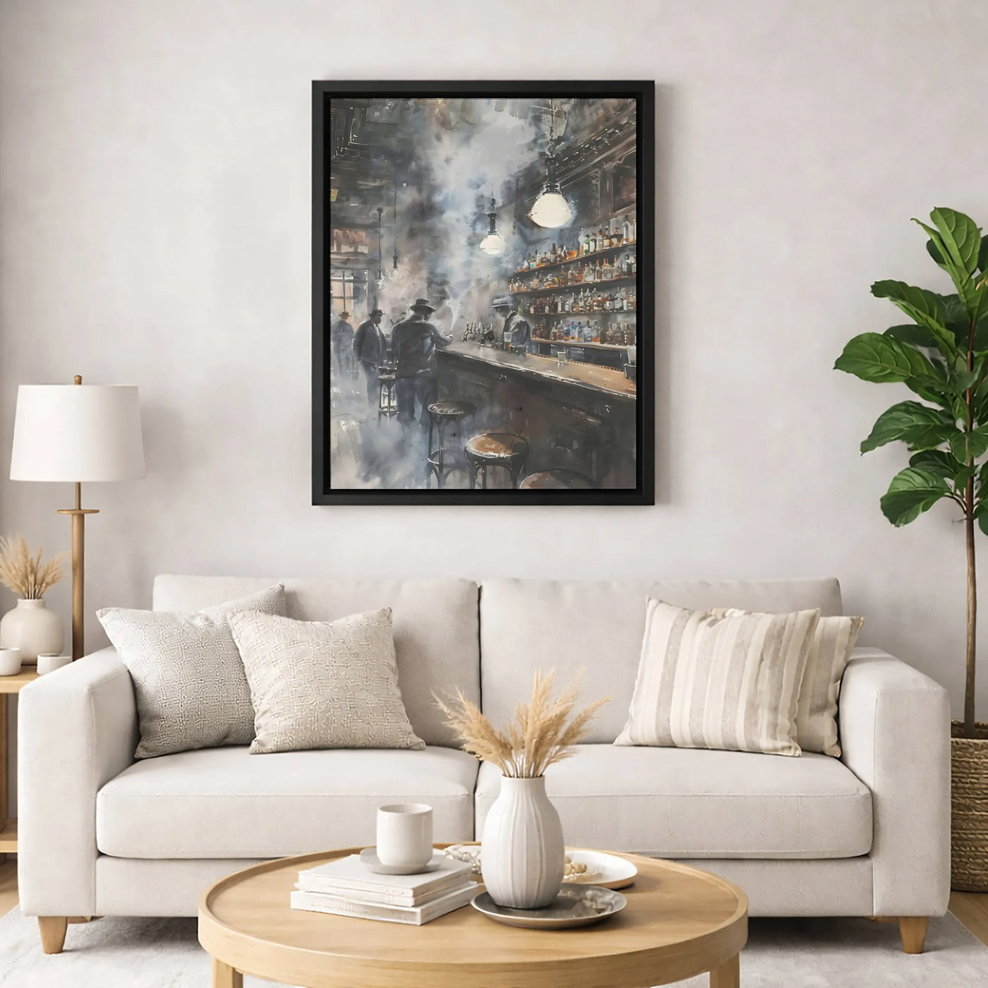 Speakeasy Bar Canvas Wall Art | Smoky Vintage Tavern Watercolor Print | Premium Gallery Wrapped Decor | Prohibition Era Gift 