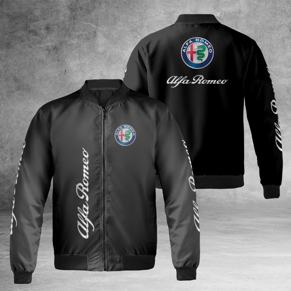 Alfa Romeo Bomber Jacket | Motorsports Logo Apparel | Premium Nylon Windproof Streetwear | Gift For Car Enthusiasts And Race 