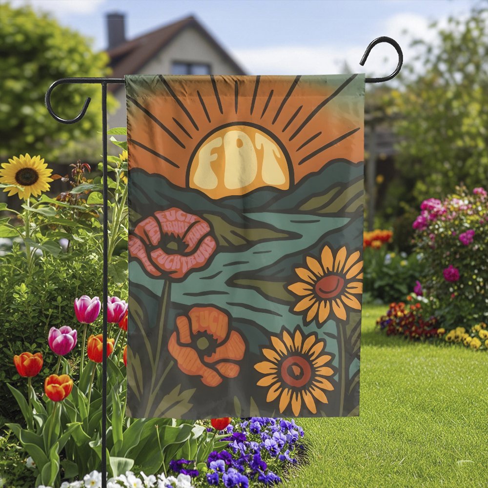 FDT Garden Flag | Retro Floral Landscape Print | Premium Durable Polyester | Anti-Trump Yard Decor for Outdoor Lawn Sign
